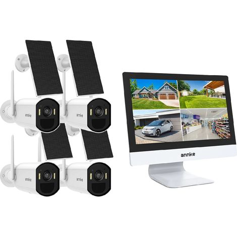 Sistema de seguridad solar inalámbrico, monitor de 12 pulgadas, WiFi de doble banda, 4 cámaras, sin enchufe. (1/2)