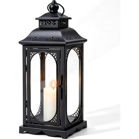 Lanterne Bougie Exterieur Noire 35cm Lanterne Funéraire en Métal Noir, Lanterne Funéraire Résistante Aux Intempéries Lanternes Noires Lanterne De Jardin pour Bougies, Jardin, Patio, Fête De Mariage (1/5)