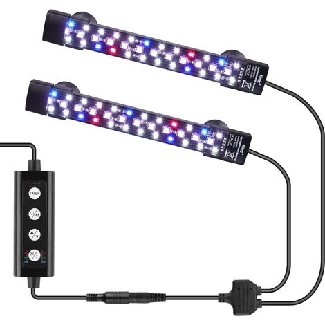 Dual Channel Submersible Éclairage Aquarium LED, 12W Full Spectrum LED Light Aquarium, Lampe Aquarium avec 3 Rangées de Perles, 7 Couleurs et Luminosité Réglable pour Aquariums de 15-60L (2) (1/5)