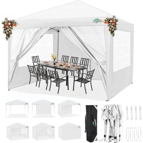 Tonnelle pliante 3x3m imperméable avec 4 parois latérales et protection UV (1/5)