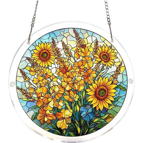 Window Sun Catcher 19 x 19 cm Ornement Suspendu en Acrylique Attrape Puzzle coloré, Pendentif de fenêtre réfléchissant la lumière 2D pour intérieur et extérieur, Balcon, Jardin, Arbre, mais (1/5)