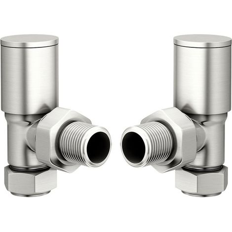 Heatwave Round Brushed Nickel Angled Radiator Valves Pair (1/2)