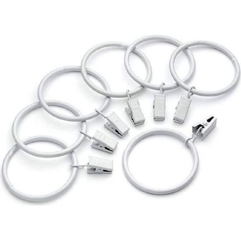 Packung mit 10 (weißen) Metall-Gardinenringen, Gardinenclips, Mehrzweck-Gardinenhaken und Zierstangen. Etikett (1/5)