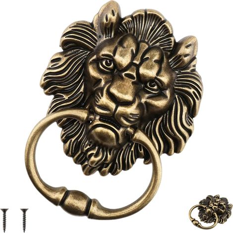Battente per porta con testa di leone da 15,6 cm, battente con testa di leone in bronzo antico, battente per porta a forma di leone per la decorazione domestica delle porte anteriori (1/5)