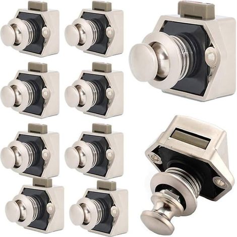 Lot de 10 verrous à bouton-poussoir, sans clé, pour meubles, poignées de porte d'armoire, bateaux, caravanes, camping (1/4)