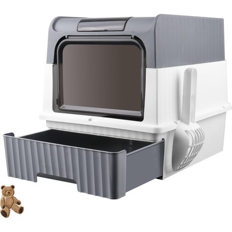 Maison de Toilette pour Chat,Bac à Litiere Chat Autonettoyante,Bac à Litière Fermé Compartiment Inférieur Amovible pour Un Nettoyage Facile-49  37  35 cm-Gris (1/5)