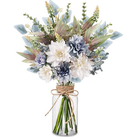 Fleurs artificielles dans Un Vase, décoration de Table Basse, compositions Florales artificielles en Soie pour décoration d'intérieur, Centre de Table (Bleu Blanc) (1/5)