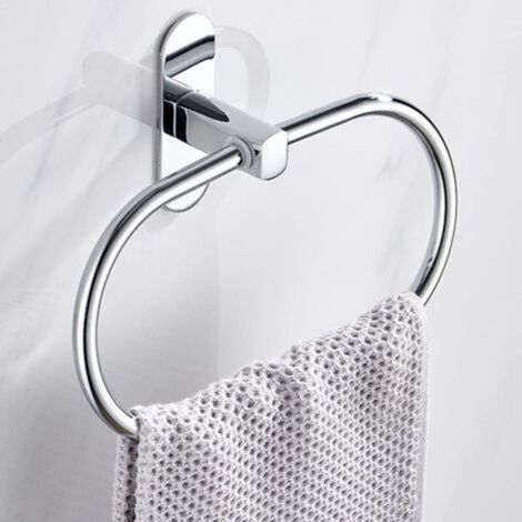 Support pour serviettes mural sans perçage en acier inoxydable, support circulaire adhésif pour serviettes de salle de bain, fixé au mur sans outil (1/5)