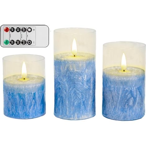 Bougies fonctionnant sur piles,trois colonnes lumineuses en authentique - Bougies sans flamme à scintillement, lumière chaude - pour maisons, tables, bureaux, étagères, fêtes, anniversaire, Halloween (1/5)