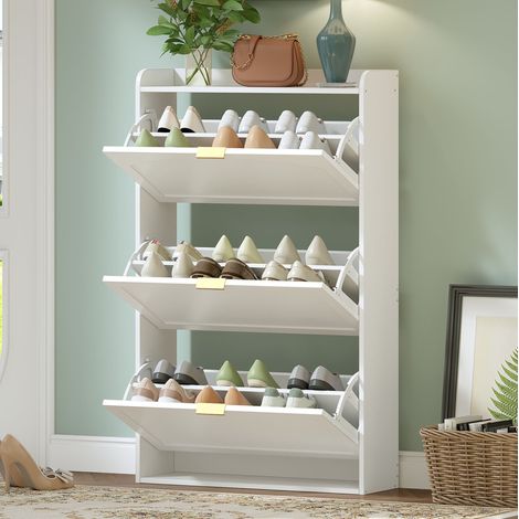 Zapatero estrecho de 3 puertas abatibles blanco 76 x 23 x 118 cm HAVRYA (1/5)