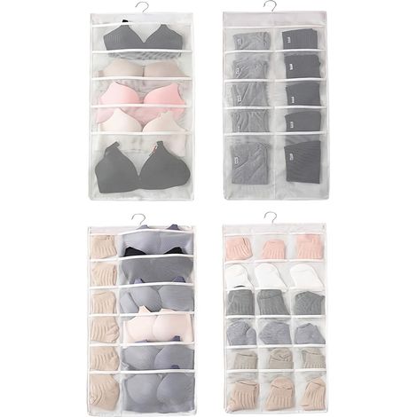 2 Pièces Rangement Suspendu à Double Face Sac, Organisateur Rangement Suspendu Sac, Pliable, Rotatif, pour Ranger Soutiens Gorge, Culottes, Chaussettes, Cravates (2 Styles, Beige) (1/5)
