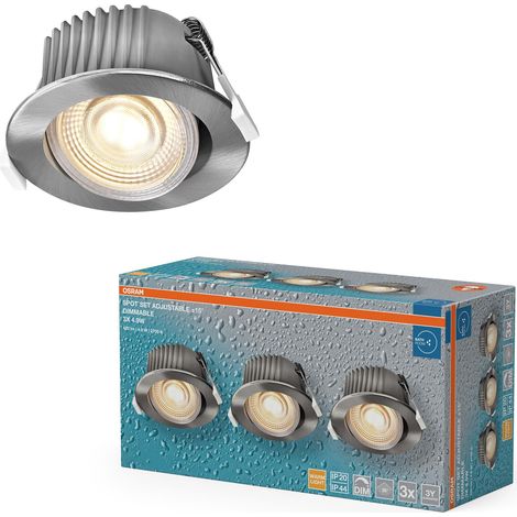 Spot Set Spot LED encastrable DIM IP44 Orientable nickel satiné, lot de 3 (1/3)