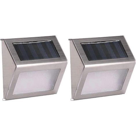 Lot de 2 lampes solaires d'escalier à 3 LED en acier inoxydable, appliques murales extérieures étanches pour jardin et terrasse. Décoration (1/5)