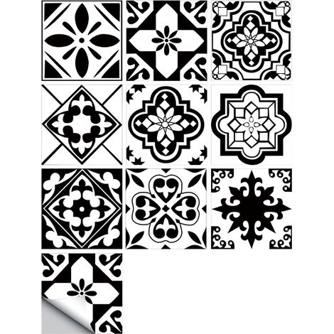 Mural Stickers Autocollants de Carreaux 10 x 10 cm （10pièce） MZ 2 26 noir Autocollant imperméable en PVC Plinthe de Carrelage pour Cuisine Salle