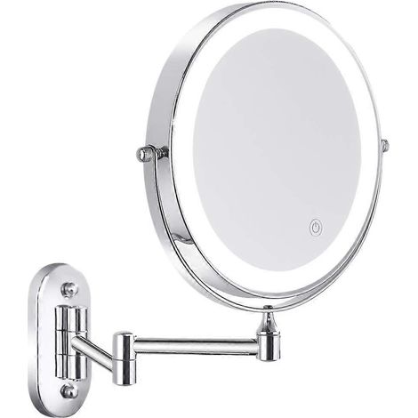 Miroir de maquillage mural pour salle de bain avec éclairage LED pivotant et pliable, grossissement 1X/5X (1/5)