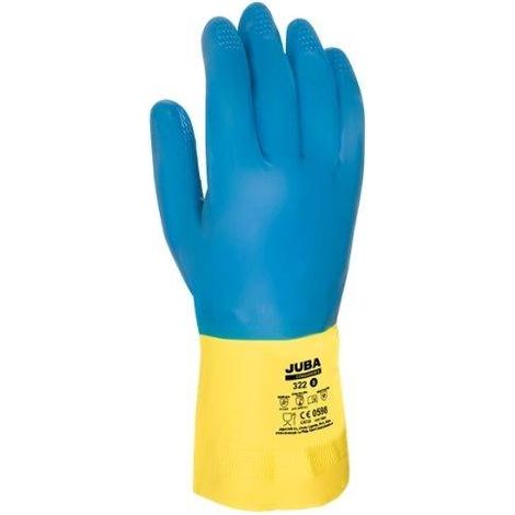 Guante quimico xl10 nat. floc. 322 latex/neop az/am juba