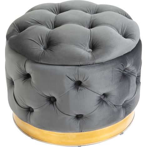 Tabouret vintage, banc de rangement, repose pieds, tabouret rembourré, métal, mousse, gris anthracite, 55 x 55 x 42 cm (1/5)
