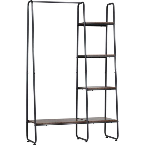 Portant à vêtements en bois avec 4 étagères et tringle pour chambre ou salon, 101 x 39 x 160 cm, marron rustique