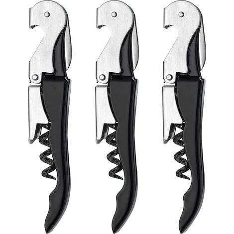 Ensemble de 3 tire-bouchons en acier au carbone 3 en 1 pour bouteilles de bière et de vin, comprenant un tire-bouchon de sommelier et un coupe-capsule. (1/5)