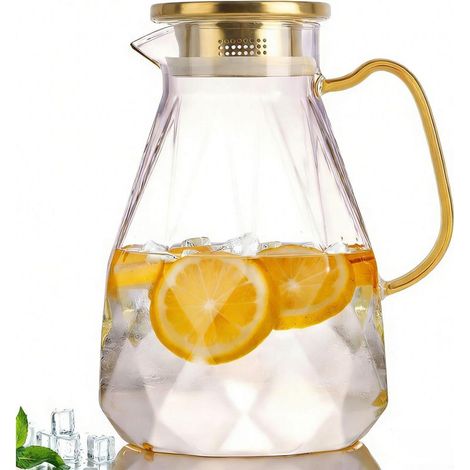 Glaskaraffe – 1,8 l – Für Wasser, Eistee, Saft, Milch – Hitzebeständig und kältebeständig – Deckel aus Edelstahl 304 – Für den Innenbereich (1/5)
