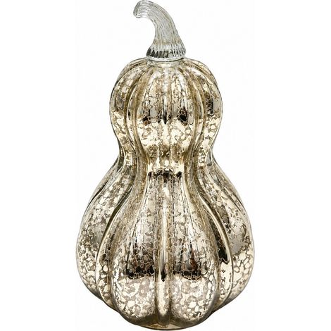 Lanterne citrouille en verre LED, décoration d'Halloween, vitrail, lumière chaude, pour la maison et les fêtes, courge argentée 14 x 23 cm (1/5)