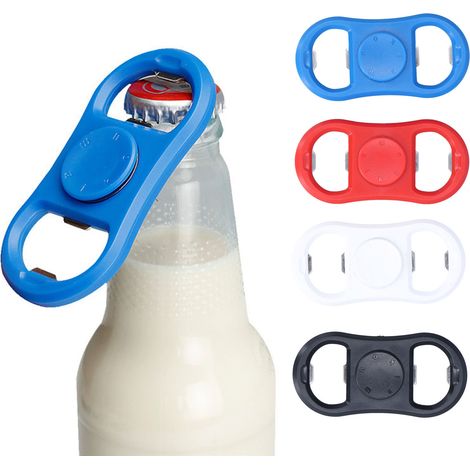Ouvre-bouteille standard à roulement 608, ouvre-bouteille fidget spinner en métal, lot de quatre (noir, blanc, bleu et rouge). (1/5)
