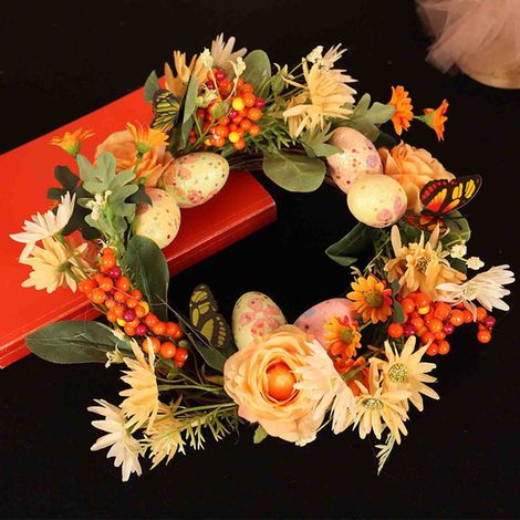 Guirlande De Pâques - Couronne Décorative Porte Intérieure Extérieure - Simulacre D'œufs De Pâques - 30x30x5 cm - 1 Pièce (1/5)