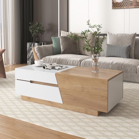 Table basse extensible, table de salon avec tiroirs, table d'appoint avec structure color block