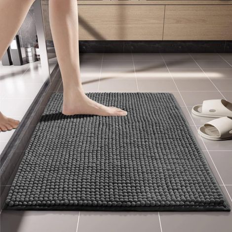 Badmat - 40 x 60 cm - Antideslizante - Absorbente - Lavable - Material Chenilla - Para Borde de Bañera, Lavabo y Bañera - Gris Oscuro (1/5)