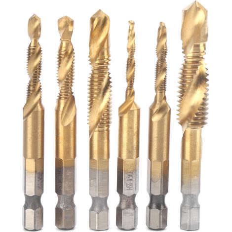 Ensemble de 6 tarauds et forets combinés, queue hexagonale en acier rapide, accessoires pour machines à vis, norme américaine (1/5)