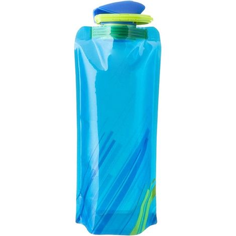(Bleu) Bouteille d'eau de voyage pliable, en plastique souple avec mousqueton. (1/5)
