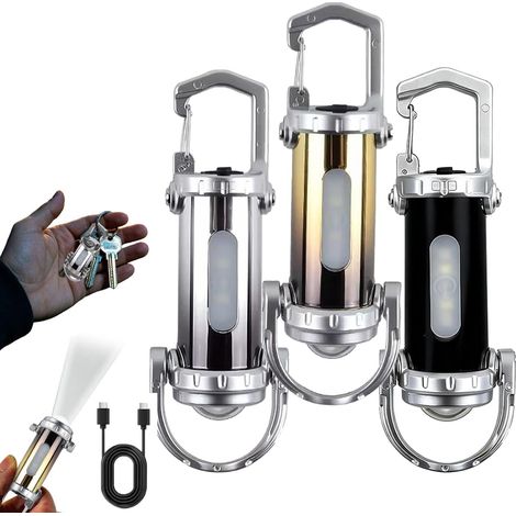 Lampe de poche porte-clés rechargeable 1200 lumens EDC avec stroboscope rouge/bleu, recharge d'urgence de votre téléphone, étanche IPX7, portable pour camping, randonnée et équipement de survie (3 (1/5)