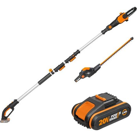 Sécateur télescopique sans fil Worx WG908E 20V avec guide-haie Oregon et perche extensible (1/5)