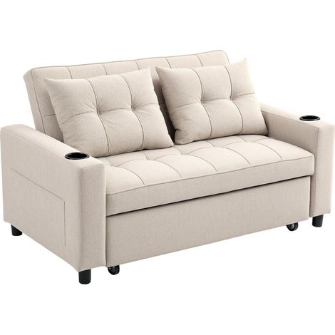 Two-Seater Pull-Out Sofa Bed - Beige (1/5)