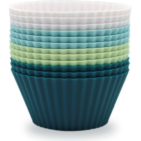 Moules à cupcakes - Moules de cuisson réutilisables en silicone - Moules à muffins - Moules à gâteaux ronds - Pâtisserie maison - 12 pièces (1 paquet) - 7 cm (1/5)