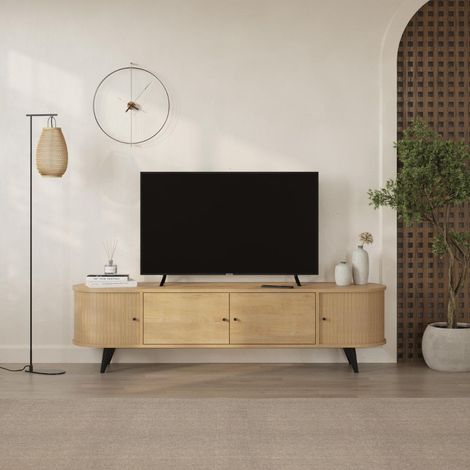 Mobile porta tv Gentle con ante scorrevoli a listelli verticali colore rovere 180x40x52H (1/5)