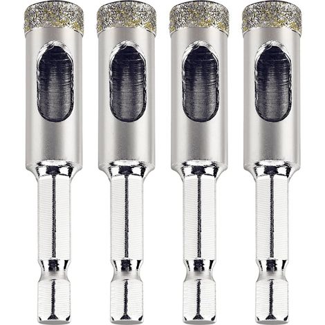 4-pièces 3/8" (10mm) scie cloche carrelage foret diamant carrelage avec foret de centrage – Revêtue de diamant Adaptée pour,Verre, Marbre, Porcelaine et Céramique, pots de fleurs, pierre (1/5)