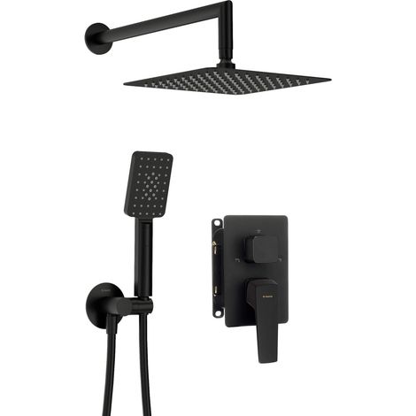 Set doccia a incasso con miscelatore doccetta e soffione quadrato finitura nero - Blevo