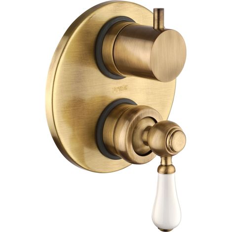 Miscelatore doccia incasso con deviatore in colore bronzo antico maniglia bianca Piralla Rubinetterie COMO 0TOF3400A21  Bronzo
