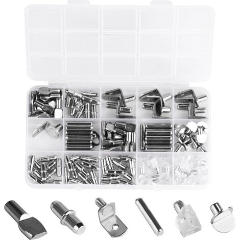 Lot de 130 supports d'étagère en métal - 5 mm - 6 mm Support de plancher, support d'étagère, armoire, bibliothèque, armoire, armoire de cuisine, 6 styles (1/5)