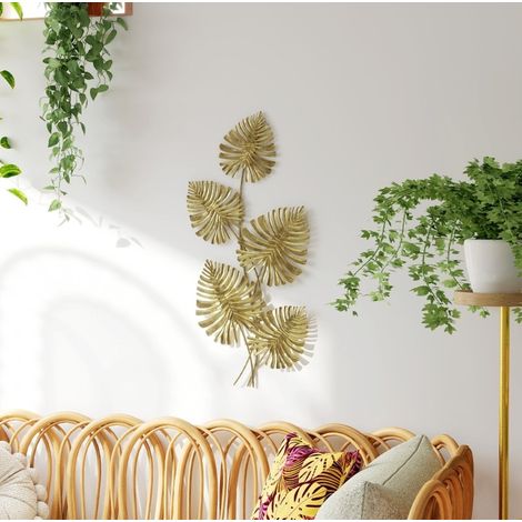 Décoration murale en métal en forme de feuille, dorée, 83 x 39 cm, REDOM (1/5)