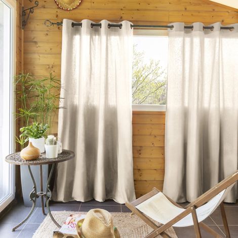 Lot de 2 rideaux tamisants à œillets 140x260 beige (1/2)