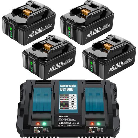 Batería recargable, capacidad de 8000 mAh, funciones de seguridad, cargador de 4 x 8,0 Ah y 6 A. (1/2)
