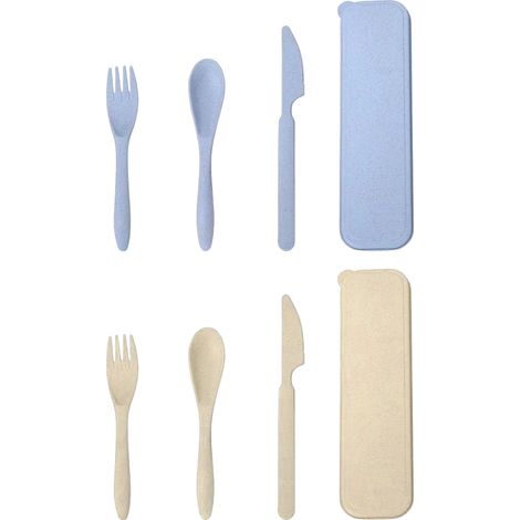 Couverts De Voyage En Paille De Blé - Ensemble De Fourchette Cuillère Couteau Avec Étui - Pour Camping Pique-Nique Voyage Bureau - 2 Pièces (1/5)