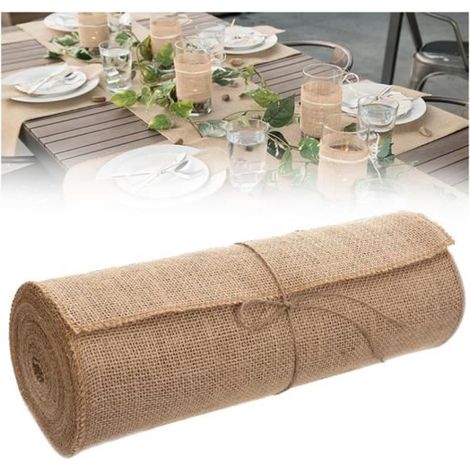 Chemin de Table - Toile de Jute - 10 m x 25 cm - Style Campagne - Réutilisable et Durable (1/4)