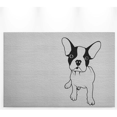 Tableau chien bouledogue noir & blanc | Tableau animaux sur fond mur en brique blanc | Tableau sur toile moderne chambre ado & salon 0,9 x 0,6 m (1/5)
