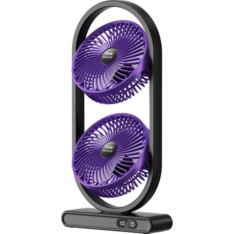 Doppelkopf-USB-Tischventilator mit Digitalanzeige, leistungsstarker vertikaler Zyklonventilator für Zuhause, Büro und Camping