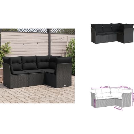 The Living Store Salon de jardin 4 pcs avec coussins noir résine tressée - Canapé de jardin (1/3)