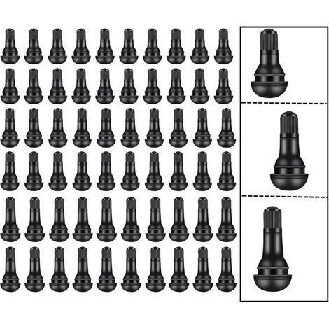 60 pièces Valve de Pneu, Voiture Pneu Tubeless Valve Bouchon, Valves Tubeless pour Pneus de Voiture, TR412/TR413/TR414 Valves en Caoutchouc de Voiture à Encliqueter, Noir (1/4)