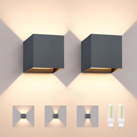 6W LED Lampe d'extérieur Murale, IP65 étanche Applique Murale Intérieur/Extérieur, Ampoule G9 3000K Remplaçable, Up Down Angle de Faisceau Réglable, Applique Murale pour Couloir, Anthracite, 2 Pièces (1/5)